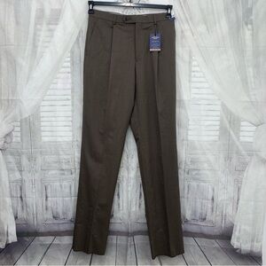 Hart Schaffner Marx sz 31 Brown Chicago Fit Pants Regular Wool Unhemmed Pleated